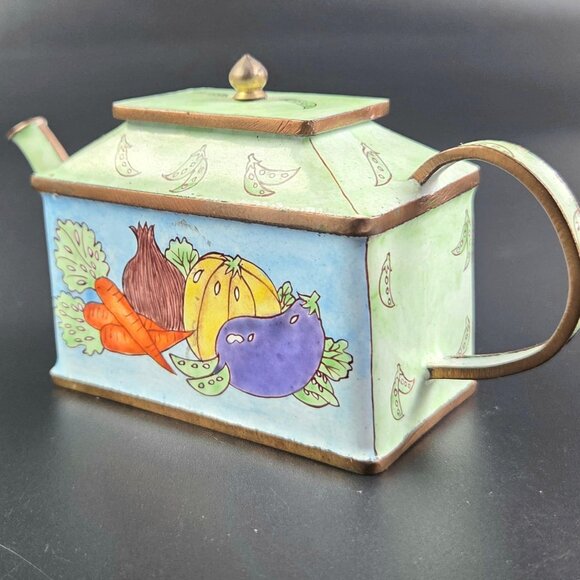 Miniature Enameled Teapot – Vegetables Design – 2 3/4" Tall - Picture 8 of 9